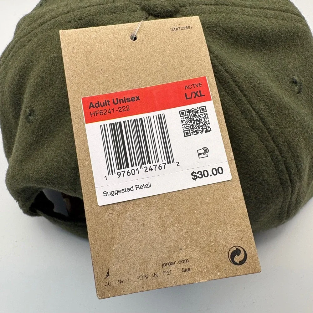 Jordan Flight Adult Unisex Olive Green Wool Blend LXL Baseball Cap New With Tags